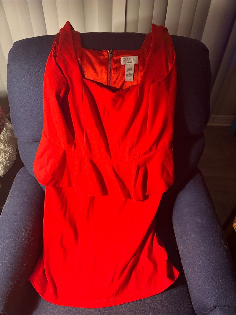 Carmen Marc Valvo Vibrant Red Midi Peplum Dress